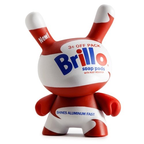 Kidrobot x Andy Warhol White Brillo figure by Andy Warhol, produced by Kidrobot. Front view.