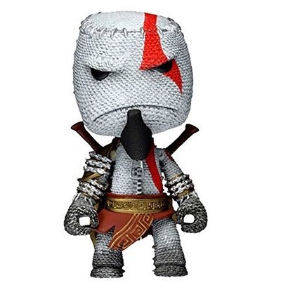 Kratos Sackboy figure by Mark Healey And Dave Smith, produced by Neca. Front view.