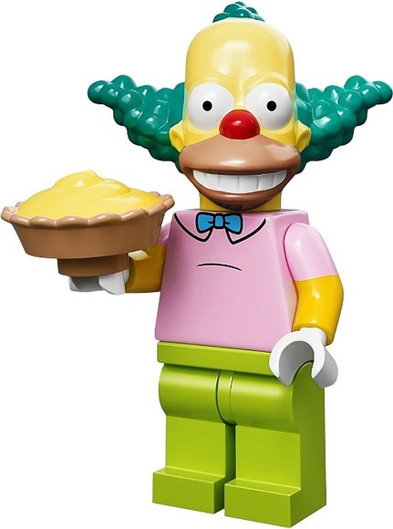 Krusty the Clown figure by Matt Groening, produced by Lego. Front view.