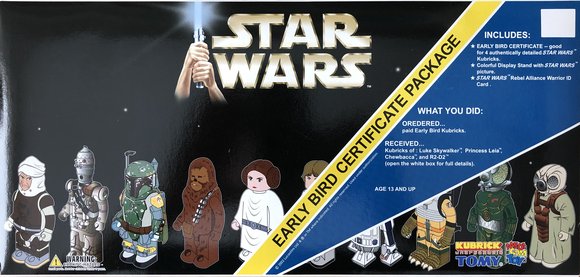 Kubrick Star Wars Early Bird Certificate Package figure, produced by Medicom Toy. Front view.