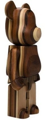 Layered Wood Be@rbrick 400% figure by Karimoku, produced by Medicom Toy. Side view.