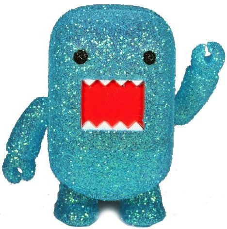 Light Blue Glitter Domo Qee figure by Dark Horse Comics, produced by Toy2R. Front view.
