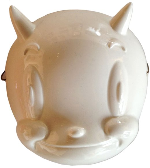 Lucky Devil Mask - White figure by Glenn Barr, produced by Mana Studios. Front view.