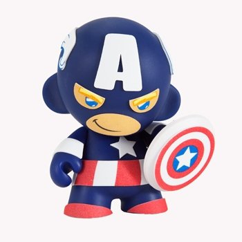 MARVEL MUNNY CAPTAIN AMERICA figure by Marvel, produced by Kidrobot. Front view.