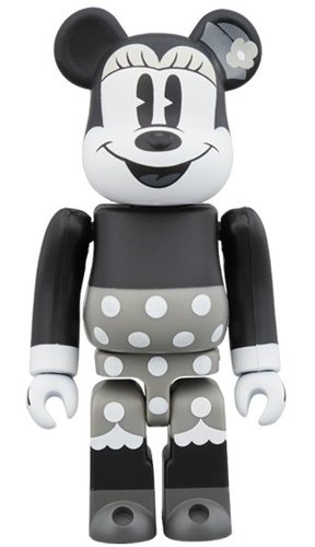 MINNIE MOUSE B&W Ver. BE@RBRICK 100% figure, produced by Medicom Toy. Front view.