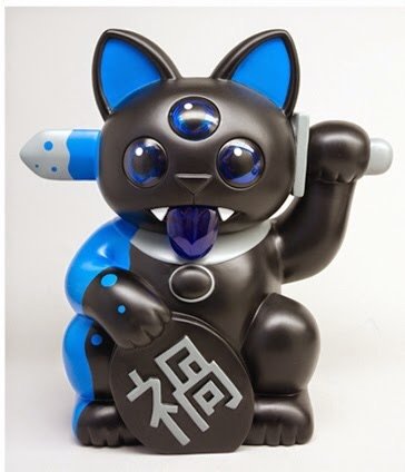 Misfortune Cat - Black and Blue figure by Ferg, produced by Playge. Front view.