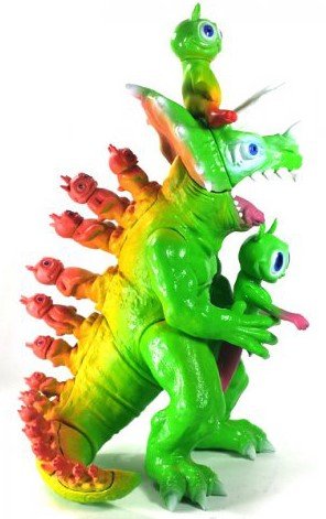 Modzilla - Rainbow figure by Ron English, produced by Toy Art Gallery. Side view.