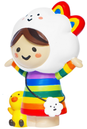 Momiji Miss Rainbow & Chicky figure by Fluffy House, produced by Momiji. Side view.
