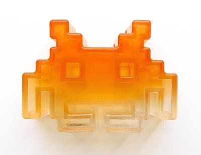 Clear Orange Ombré Space Invader, Loot Crate Exclusive figure, produced by A Crowded Coop, Llc. Front view.