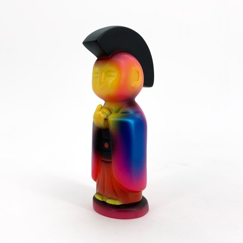 ORANGE GLOW HAWAII JIZO-ANARCHO figure by Toby Dutkiewicz, produced by Devils Head Productions. Front view.