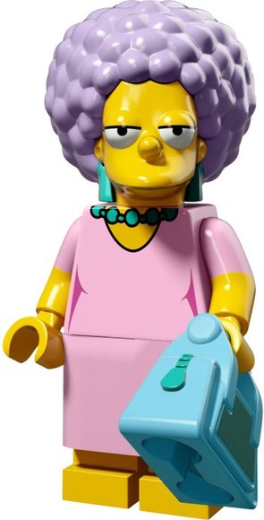 Patty Bouvier figure by Matt Groening, produced by Lego. Front view.