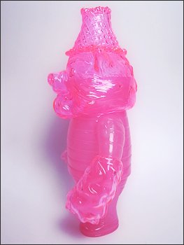 Randall - Clear Pink & Milky Pink figure by Bwana Spoons, produced by Gargamel. Side view.