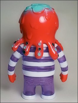 New Year Globby - Red & Clear Purple figure by Bwana Spoons, produced by Gargamel. Back view.