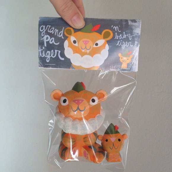 Grandpa Tiger with Baby figure by Amanda Visell, produced by Switcheroo. Packaging.