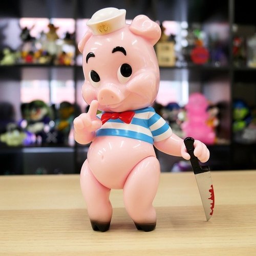 Piggums figure by Frank Kozik, produced by Blackbook Toy. Front view.