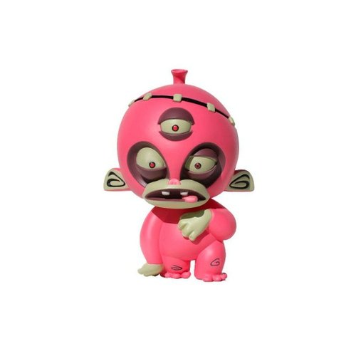 Pink Franken Monkey figure by Roberto Juareghi, produced by Atomic Monkey. Front view.