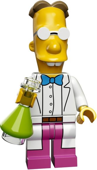 Professor Frink figure by Matt Groening, produced by Lego. Front view.