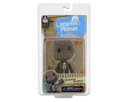 Quizzical Sackboy figure by Mark Healey And Dave Smith, produced by Neca. Packaging.