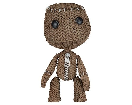 Quizzical Sackboy figure by Mark Healey And Dave Smith, produced by Neca. Front view.