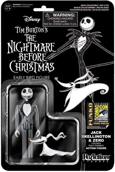 ReAction The Nightmare Before Christmas - Jack Skellington & Zero - SDCC 2014 figure by Super7, produced by Funko. Packaging.