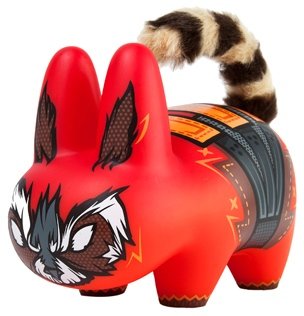 Rocket Racoon figure by Frank Kozik, produced by Kidrobot. Front view.