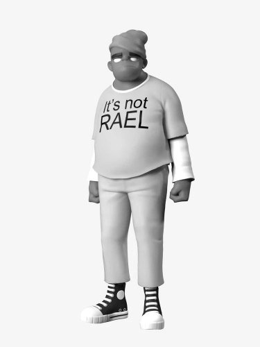 Russel Saturn Barz - Grey figure by Jamie Hewlett, produced by Superplastic. Front view.
