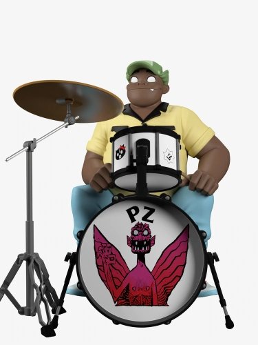 Russell: Song Machine figure by Jamie Hewlett, produced by Superplastic. Front view.