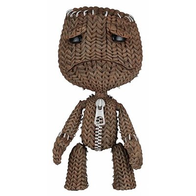 Sad Sackboy figure by Mark Healey And Dave Smith, produced by Neca. Front view.