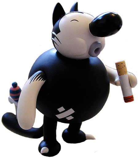 Smoking Cat figure by Kaz, produced by Critterbox. Front view.