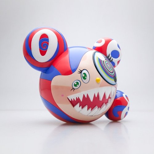 Takashi Murakami Mr DOB(blue/red version) figure by Takashi Murakami, produced by Switch Collectibles X Bait. Front view.