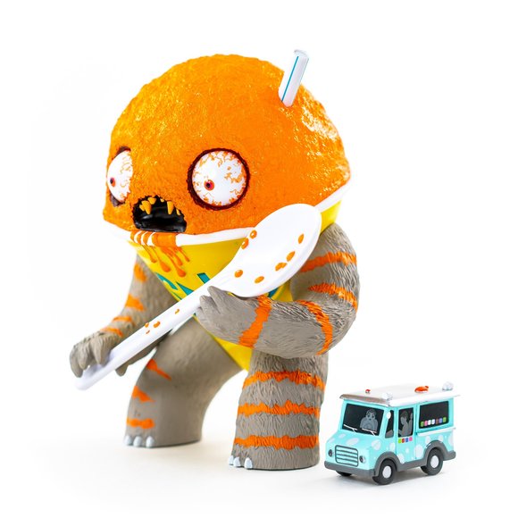 The Abominable Snow Cone: Orange figure by Jason Limon, produced by Martian Toys. Side view.