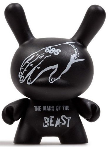 The Mark of the Beast figure by Andy Warhol, produced by Kidrobot. Front view.