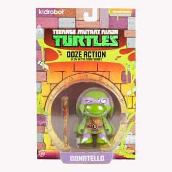 TMNT OOZE ACTION GLOW IN THE DARK DONATELLO figure by Viacom, produced by Kidrobot. Packaging.