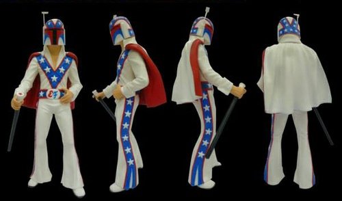 Evel Fett - Red White & Blue Edition - SDCC figure by Retro Outlaw, produced by 3D Retro. Front view.