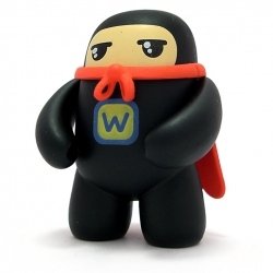 Super Ninja figure by Shawn Smith (Shawnimals), produced by Kidrobot. Front view.