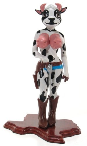 Cathy Cowgirl figure by Ron English, produced by Strangeco. Front view.