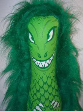 Green Punkzilla figure by Tim Biskup, produced by Circus Punks. Front view.
