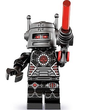 Evil Robot figure by Lego, produced by Lego. Front view.