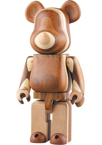 Layered Wood Be@rbrick 400% figure by Karimoku, produced by Medicom Toy. Front view.