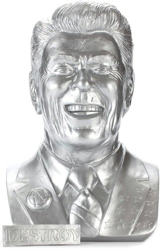 Gipper Reagan Bust - Silver figure by Frank Kozik, produced by Ultraviolence. Front view.