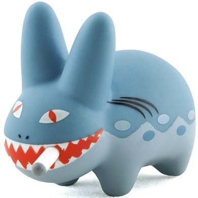 Shark Labbit figure by Frank Kozik, produced by Kidrobot. Front view.