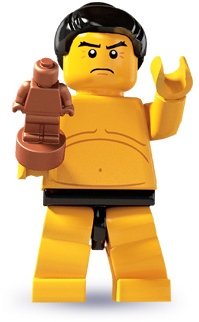 Sumo Wrestler figure by Lego, produced by Lego. Front view.