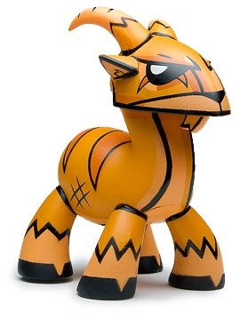 Scrape - Orange figure by Joe Ledbetter, produced by Kidrobot. Front view.