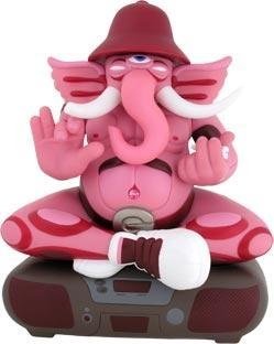 Ganesh - Pink figure by Doze Green, produced by Kidrobot. Front view.