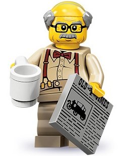 Grandpa figure by Lego, produced by Lego. Front view.