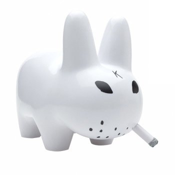 Lustre Gloss Labbit figure by Frank Kozik, produced by Kidrobot. Front view.