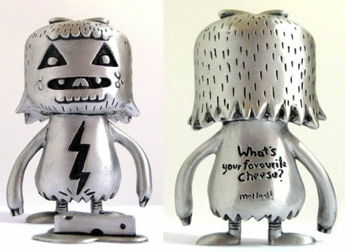 Cheesey figure by Jon Burgerman, produced by Fully Visual. Front view.
