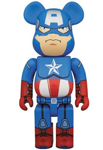 Captain America Be@rbrick 400% figure by Marvel, produced by Medicom Toy. Front view.