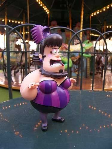 Harriet Carney the Bearded Lady  figure by Jared Deal, produced by Carnival Cartoons. Front view.
