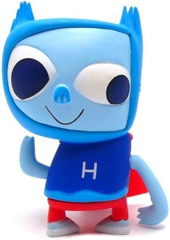 Tiny Hero  figure by Jon Burgerman, produced by Kidrobot. Front view.